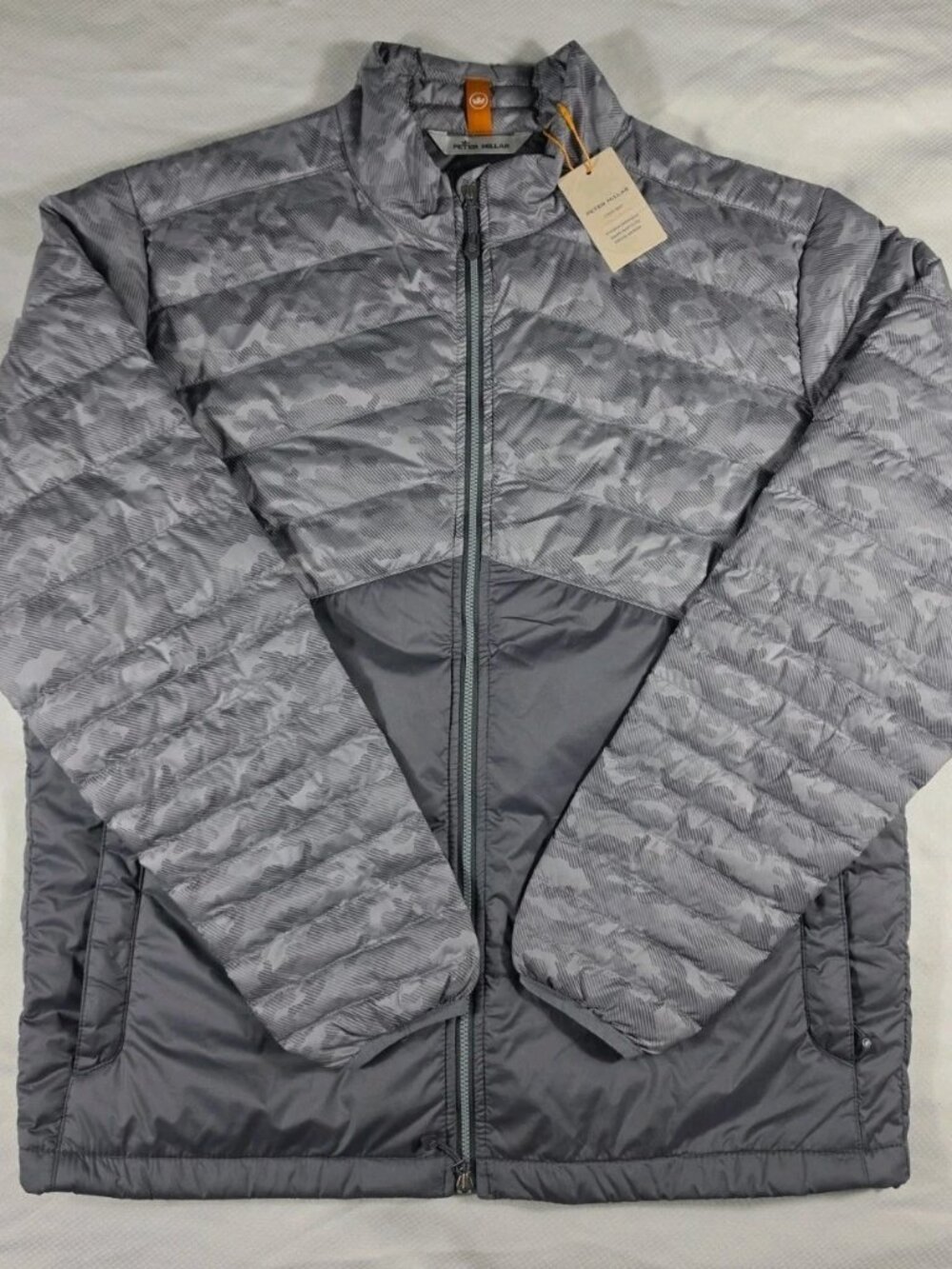 Peter Millar Men's Gale Camo Quilted Puffer Jacket Gray Full Zip Size L NWT PGA
